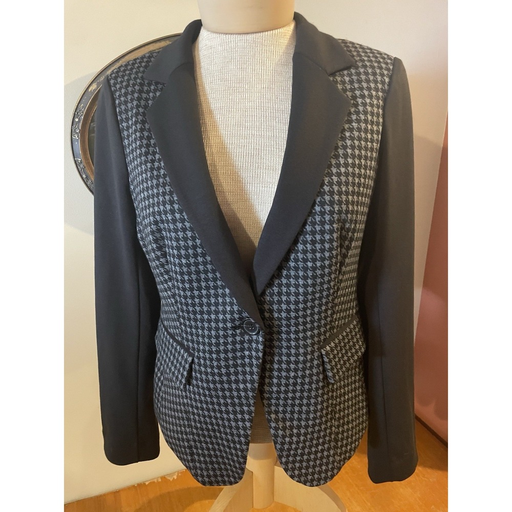 Laundry Houndstooth Cropped Black Gray Jacket Blazer Suit 6 Preppy Office Grunge